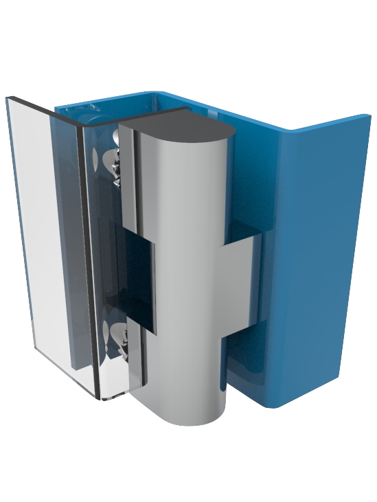 Silver and blue hinge