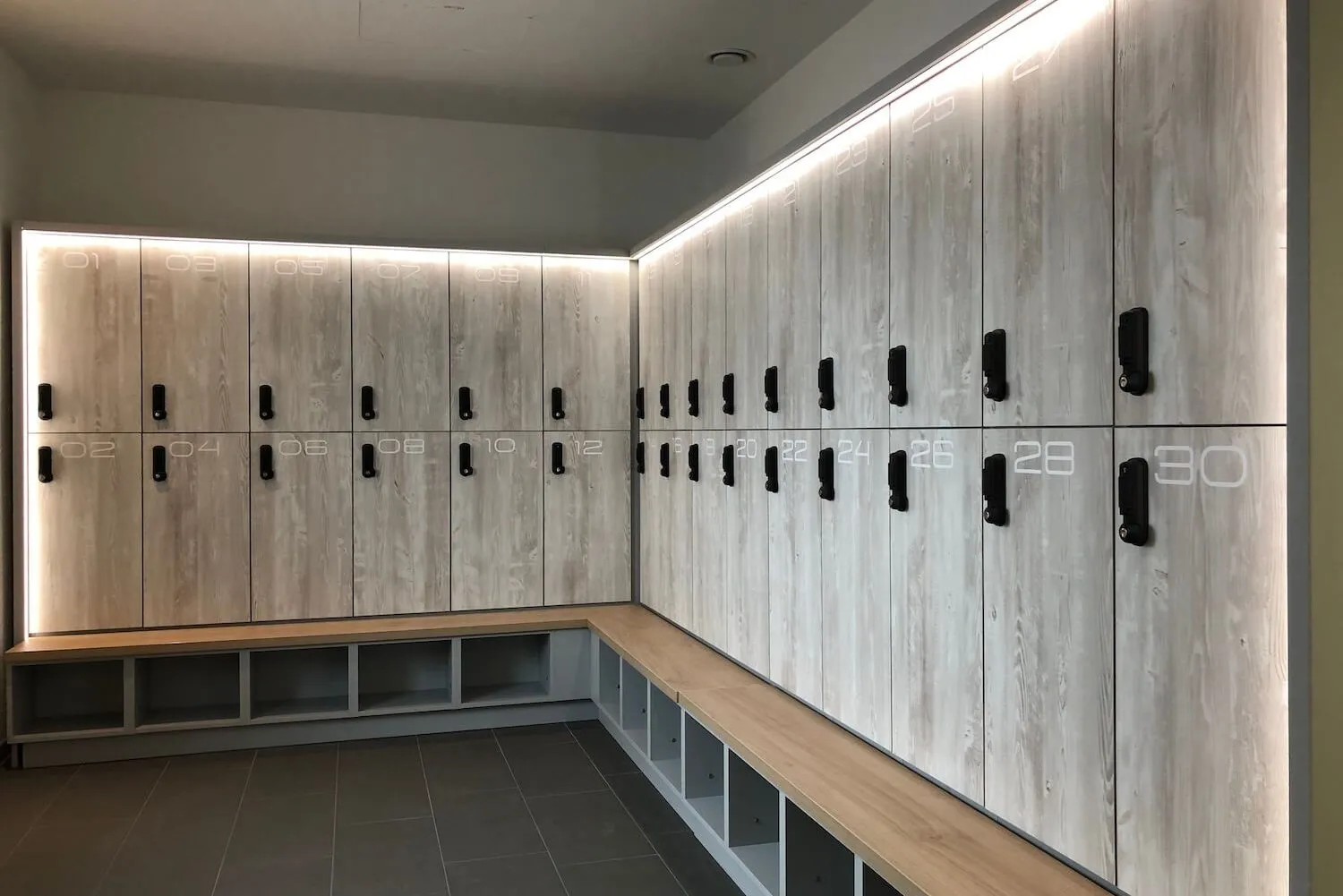 RFID locks on lockers in a gym changing room