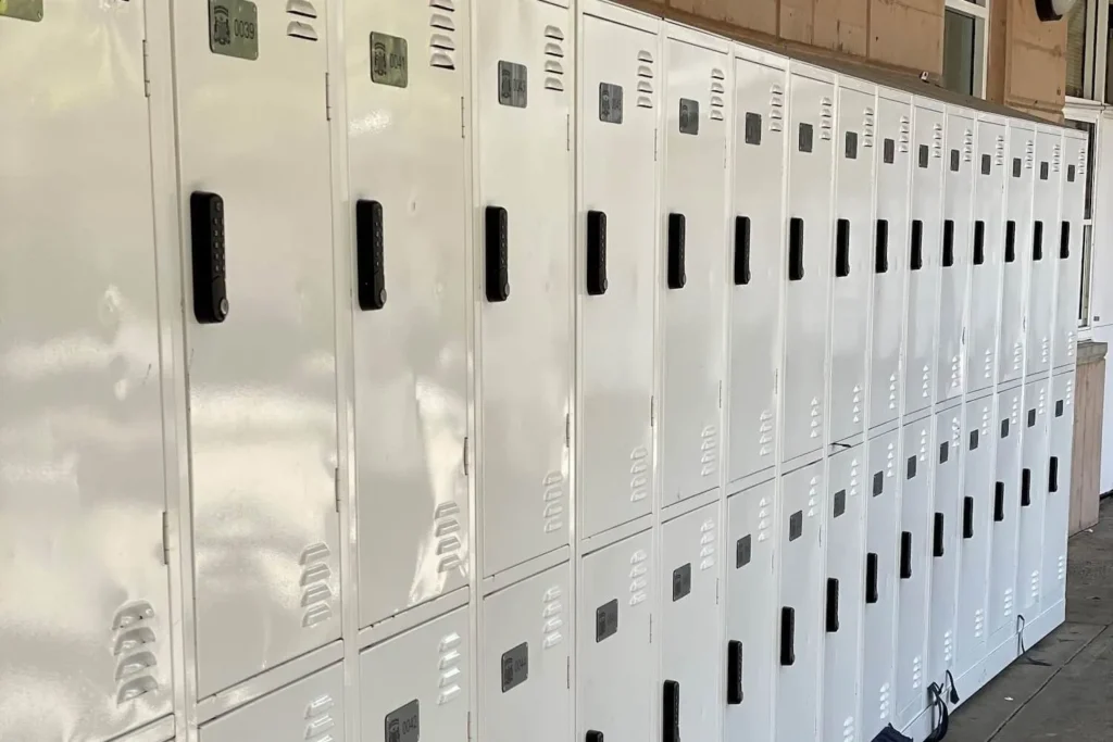 Student lockers with Lowe & Fletcher combination locks